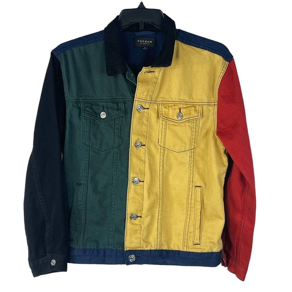 PacSun Other - PacSun Medium Denim Jean Jacket Button-Up Colorblock Pockets Collar Mens